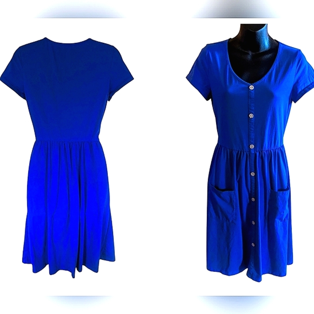 NWOT OUGES Short Sleeve V Neck Button Down Midi Dress with Pockets